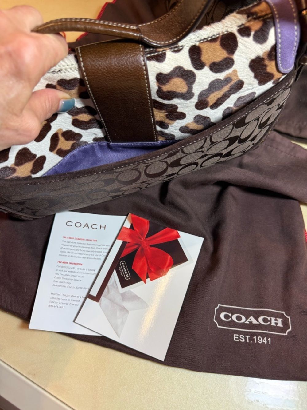 COACH NWT Extremely Rare Vintage Soho Leopard Calf Hair&Brown Signature Handbag - Picture 12 of 15
